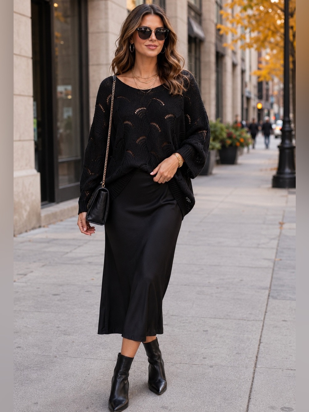 CUPSHE Women’s Black Crochet Boho Oversized Sweater M